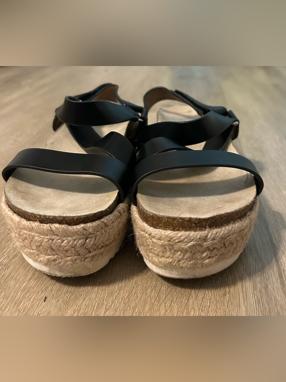Women 6s Black Strappy Espadrille Platform Sandals